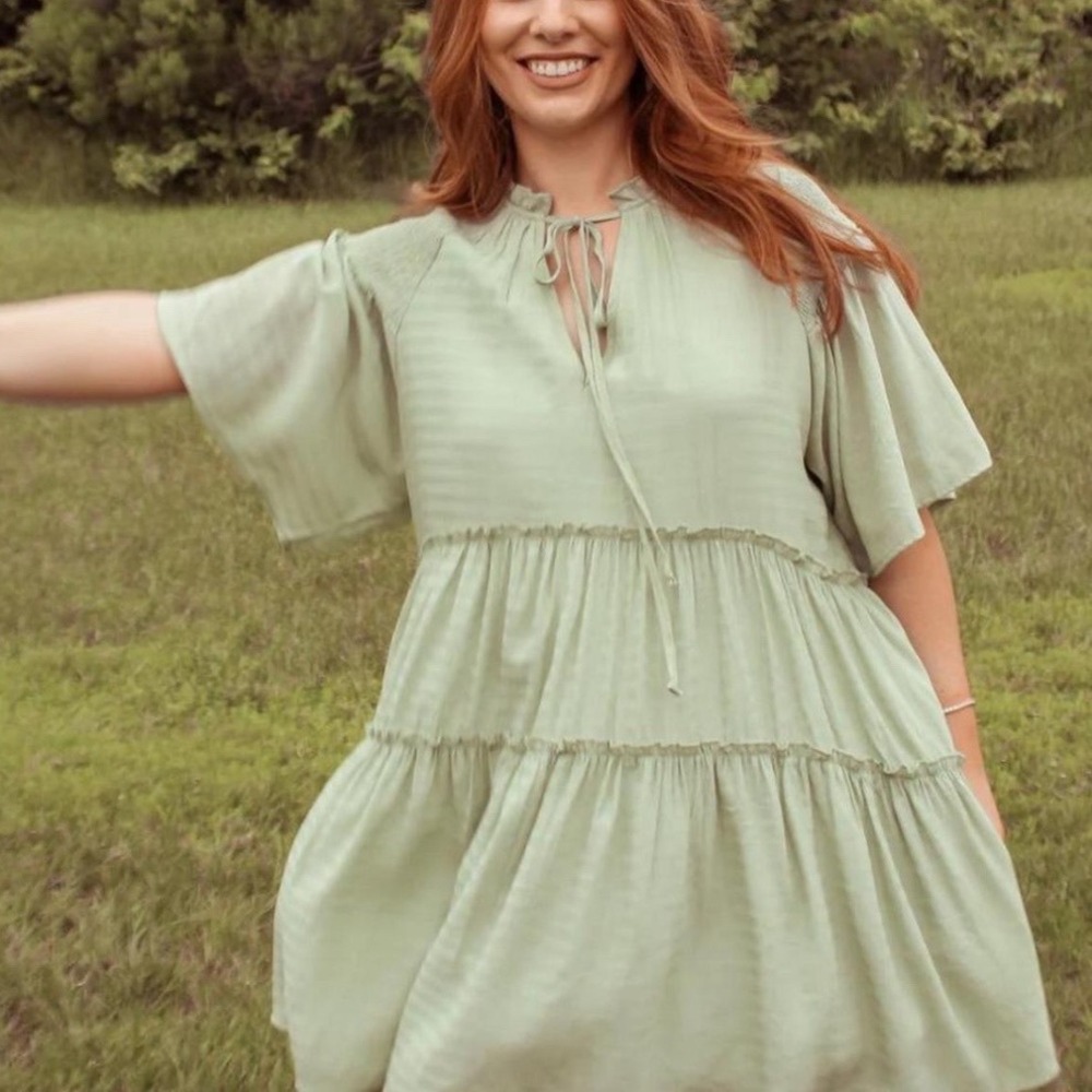 Talulah Womens Mint Green Tiered Dress Medium Crinkle Easy Flowy Spring Summer
